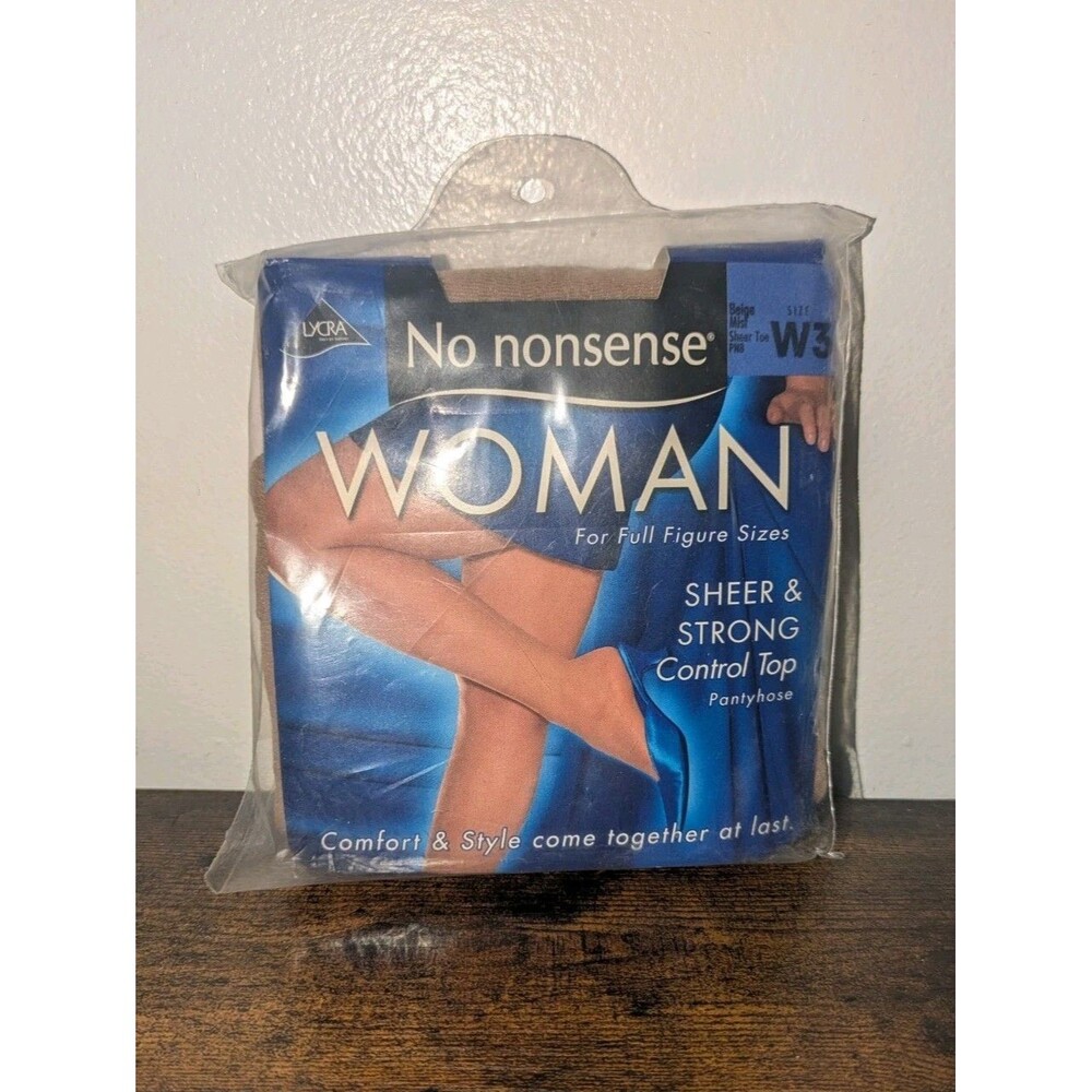 No Nonsense Woman Control Top Pantyhose BEIGE MIST Size 3X Sheer Toe W3